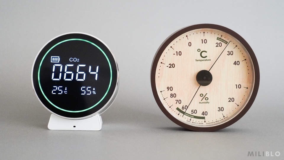 CO2センサーと温湿度計の数値を比較した写真